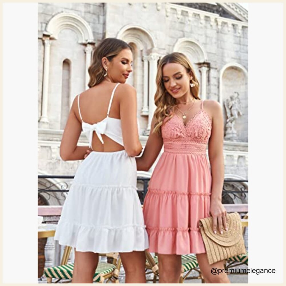 V-Neck Spaghetti Strap Backless Mini Swing Dress … - image 5